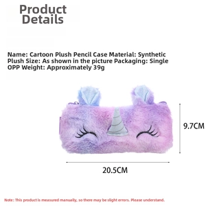 Detail showing dimensions of the purple plush unicorn pencil case, 20.5cm x 9.7cm size