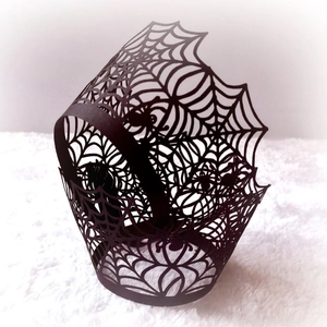 Laser cut black spider web cupcake wrappers for Halloween party cake decorations