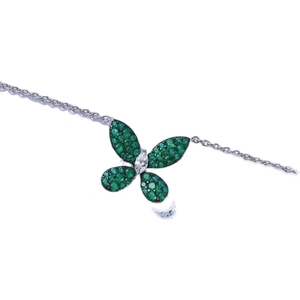 Exquisite silver butterfly necklace with green paved stones and marquise cut center