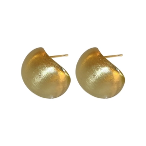 Golden C-shaped earrings with brushed matte finish and minimalist dome design