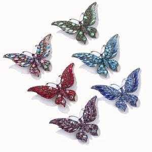 Vintage crystal butterfly brooches in six colors with sparkling rhinestones for women