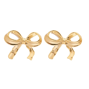 Boucles d'oreilles nœud papillon en métal doré poli au design minimaliste et brillant
