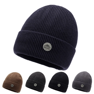 Berretto In Maglia Da Uomo Inverno Caldo Foderato In Pile A Coste Con Risvolto Skull Cap Outdoor Casual Tinta Unita