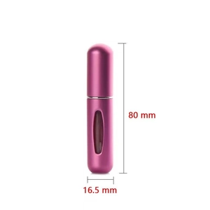 Detailed view of magenta 5ml refillable perfume atomizer with 80mm height dimensions
