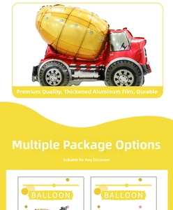 Detail of cement mixer foil balloon in red and yellow made with thickened durable material