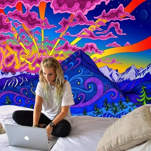 Tenture murale psychédélique avec montagnes abstraites pour décoration murale de chambre