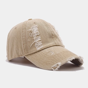 Casquette de baseball denim kaki vintage avec détails usés et bords effilochés