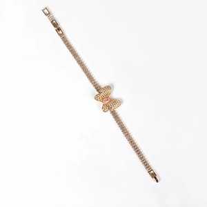 Elegant gold butterfly bracelet with pink zircon and sparkling clear crystals for women