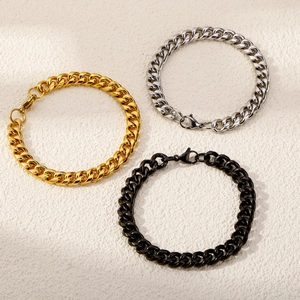 Chunky cuban link chain bracelets in gold, silver, and black finish with lobster clasp