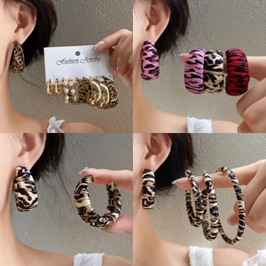 Vintage Leopard Print Hoop Earrings C-Shaped Acrylic Tortoiseshell Geometric Dangle With 925 Sterling Silver Earring Post