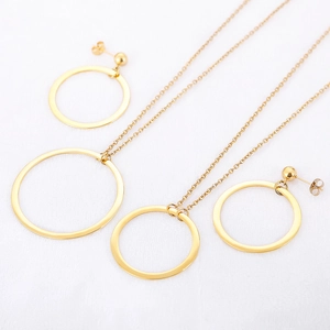 Elegant gold hollow geometric circle jewelry set with necklace and stud earrings