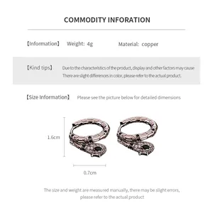Detailed measurement chart of luxury snake hoop earrings in copper with dimensions