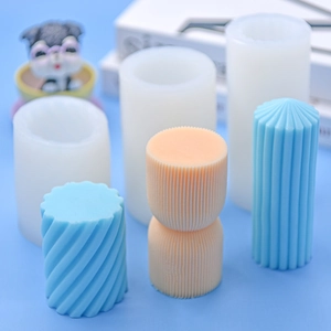 Spiral and ribbed cylindrical silicone molds for DIY candles and baking cakes