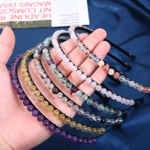 Handcrafted 6mm natural crystal stone headbands with black wire metal frames in vibrant colors