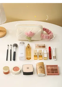 Corduroy makeup bag interior showing capacity for brushes, palettes, and lipsticks