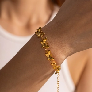 Bracelet Papillon Acier Inoxydable Plaqué Or 18K Chaîne Réglable Bijoux Élégant Minimaliste Pour Femmes Cadeau