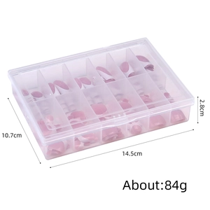Set de 144 uñas postizas en caja de almacenamiento transparente con dimensiones