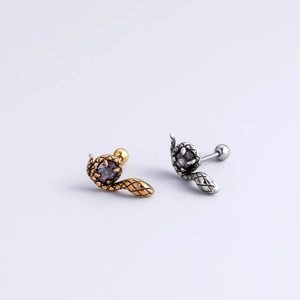 Surgical stainless steel snake cartilage stud with purple gemstone and screw back closure