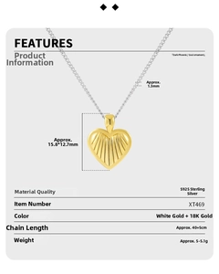 Detail showing the 18K gold striped heart pendant on a S925 sterling silver chain