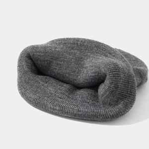 Dark grey rib-knit Brooklyn beanie hat with a folded cuff and soft textured fabric