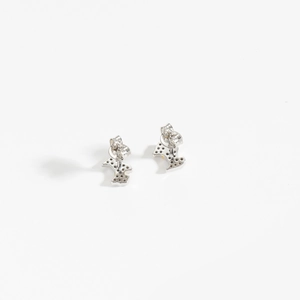Detail of silver S925 puppy stud earrings featuring secure butterfly back closures