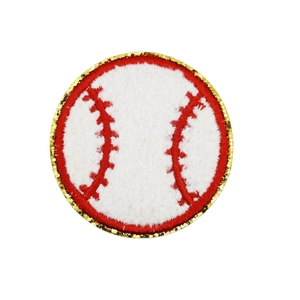 Chenille baseball patches with white towel embroidery and gold glitter edge for DIY clothes