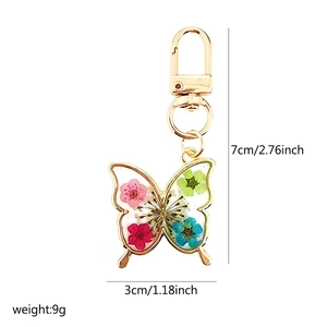 Detail view showing butterfly resin pendant dimensions 7x3cm with real dried flowers