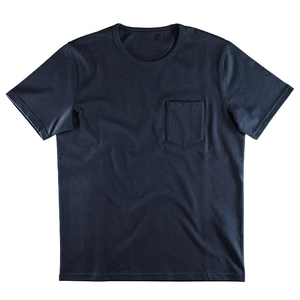 Men's navy blue short sleeve Henley T-shirt with chest pocket in solid cotton fabric