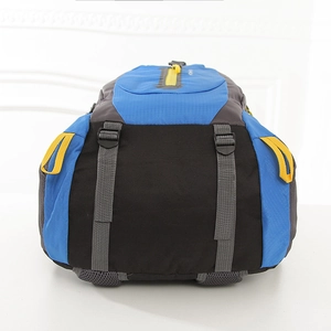 Large capacity outdoor hiking backpack with blue and grey waterproof nylon fabric