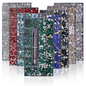 Glass Crystal Nail Art Rhinestones Mixed Shapes Flatback Gems Manicure Decorations With Dual Ended Dotting Pen Tool