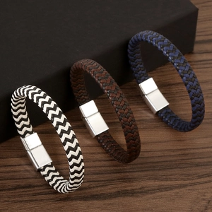 Woven Leather Bracelet Alloy Magnetic Buckle Braided Cord Retro Simple Fashion Bangle For Men Women Unisex Couples