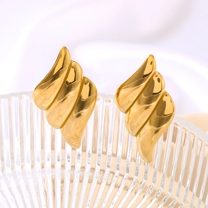 Elegant 18k gold plated stainless steel wing-shaped twisted wave hoop earrings for women