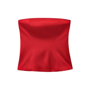 Haut tube élégant en satin rouge vif sans bretelles pour femmes avec fini satiné