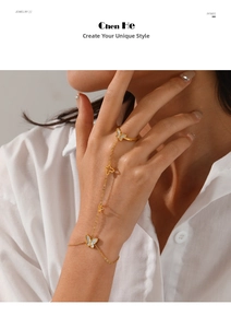Detail of 18K gold plated butterfly slave bracelet set with white shell inlay for women