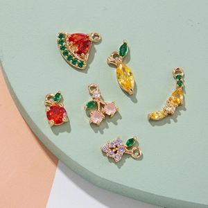 Colorful fruit charms with sparkling zircons on golden base for DIY jewelry making