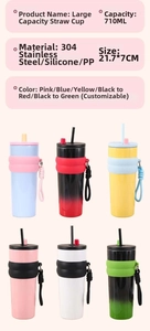 710ml stainless steel tumblers with straw shown in various vibrant gradient colors