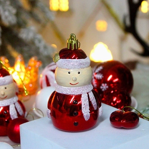 Red and white snowman Christmas tree ornament with glitter finish and gold hanging loop