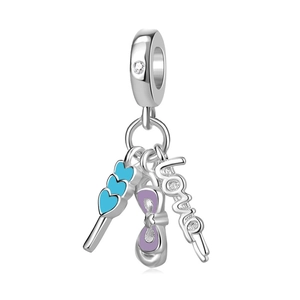 Macro view of 925 sterling silver starfish charm with blue heart and Love engraving