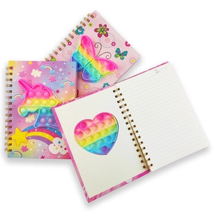 A5 spiral notebook with rainbow unicorn and butterfly sensory fidget toy silicone cover