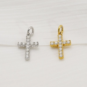 Pendentifs croix en acier inoxydable or et argent avec pierres de zircone étincelantes