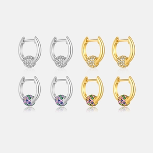 925 Sterling Silver Hoop Earrings With Colorful Pave Zircon Ball Charms Elegant Fashion Jewelry For Women