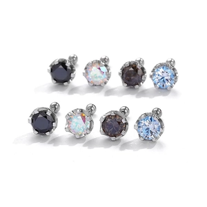 Classic round sterling silver stud earrings in black, champagne, opal, and blue colors