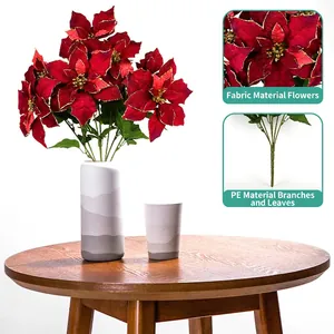 Artificial Poinsettia Christmas Flower Cloth PE Glitter Edge Home Party Desktop Decoration Nordic Style
