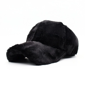 Women's warm winter baseball cap made of premium faux rabbit fur in black finish