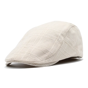 Breathable cotton linen newsboy cap with vintage woven texture in off-white color