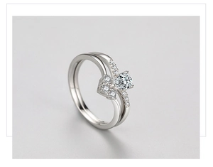 Macro detail of s925 silver ring set featuring a pear-cut stone and pavé accents