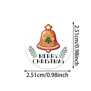 Round Christmas bell sticker roll with Merry Christmas text and 0.98 inch size labels