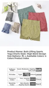 Detail view of high-waist yoga shorts in 6 vibrant colors with moisture-wicking fabric