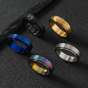 Stainless Steel Spinner Ring Mesh Texture Fidget Band Stress Relief Punk Jewelry For Men And Women