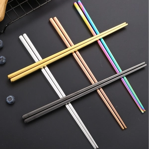 Five pairs of anti-slip 304 stainless steel chopsticks in diverse vibrant metallic colors
